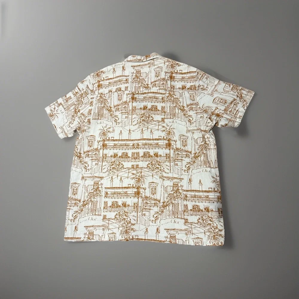 Common People Plate Tan Beige Hawaiian Scene Short Sleeve Shirt Size XLarge NWOT